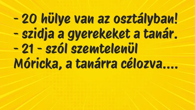 Vicc: 20 hülye van az osztályban! – szidja a gyerekeket a tanár… Vicc: 20 hülye van az osztályban! – szidja a gyerekeket a tanár…