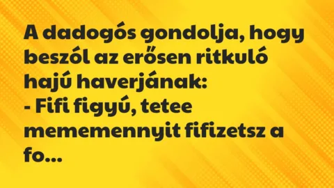 Vicc: A dadogós gondolja, hogy beszól az erősen ritkuló hajú haverjának… Vicc: A dadogós gondolja, hogy beszól az erősen ritkuló hajú haverjának…