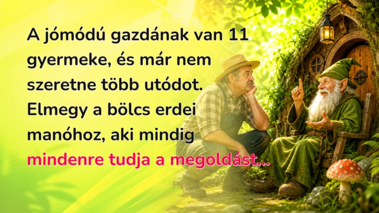 Vicc: A jómódú gazdának van 11 gyermeke, és már nem szeretne több utódot... A jómódú gazdának van 11 gyermeke, és már nem szeretne több utódot. Elmegy a bölcs erdei manóhoz, aki mindig mindenre tudja a megoldást...