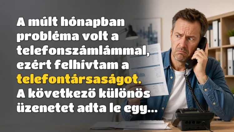 Vicc: A múlt hónapban probléma volt a telefonszámlámmal, ezért felhívtam... A múlt hónapban probléma volt a telefonszámlámmal, ezért felhívtam a telefontársaságot. A következő különös üzenetet adta le egy...