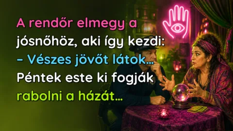A rendőr elmegy a jósnőhöz, aki így kezdi: – Vészes jövőt látok… Péntek este ki fogják rabolni a házát…