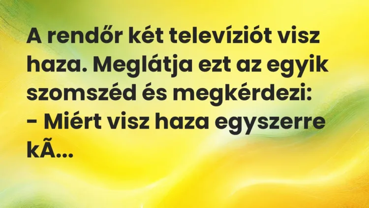 Vicc: A rendőr két televíziót visz haza. Meglátja ezt az egyik szomszéd… Vicc: A rendőr két televíziót visz haza. Meglátja ezt az egyik szomszéd…