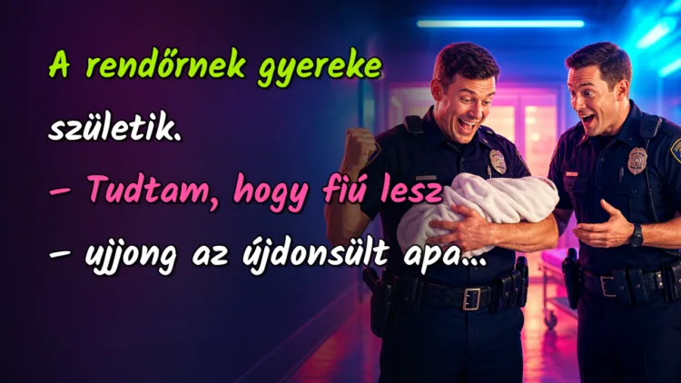 Vicc: A rendőrnek gyereke születik... A rendőrnek gyereke születik. – Tudtam, hogy fiú lesz – ujjong az újdonsült apa...