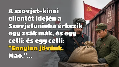 A szovjet-kínai ellentét idején a Szovjetunioba érkezik egy zsák mák, és egy cetli: és egy cetli: "Ennyien jövünk. Mao."...