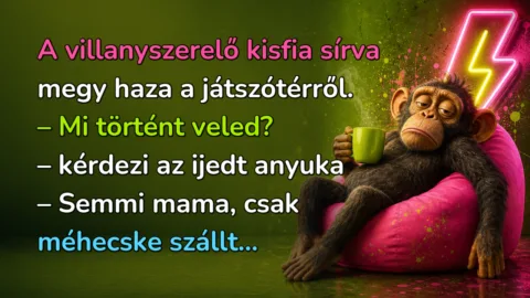 A villanyszerelő kisfia sírva megy haza a játszótérről. – Mi történt veled? – kérdezi az ijedt anyuka – Semmi mama, csak méhecske szállt...