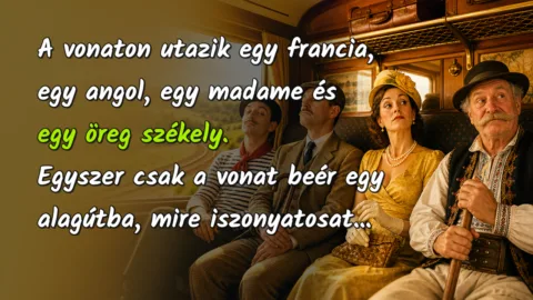 A vonaton utazik egy francia, egy angol, egy madame és egy öreg székely. Egyszer csak a vonat beér egy alagútba, mire iszonyatosat...