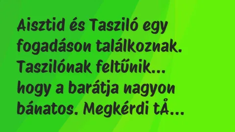 Vicc: Aisztid és Tasziló egy fogadáson találkoznak. Taszilónak feltűnik… Vicc: Aisztid és Tasziló egy fogadáson találkoznak. Taszilónak feltűnik…
