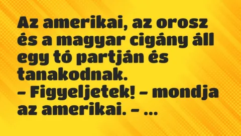 Vicc: Az amerikai, az orosz és a magyar cigány áll egy tó partján…