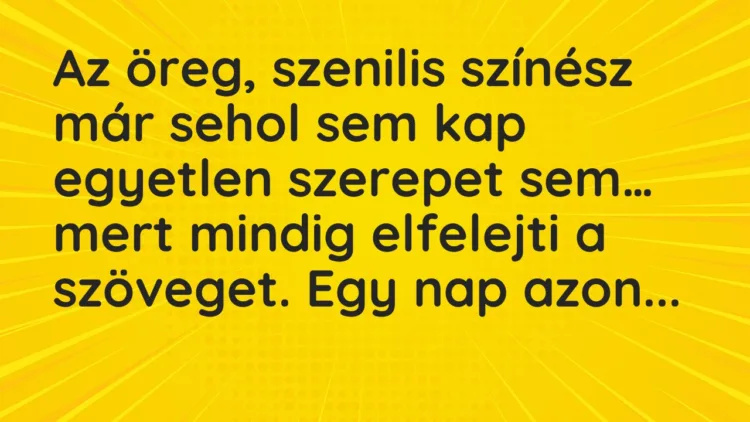 Vicc: Az öreg, szenilis színész már sehol sem kap egyetlen szerepet… Vicc: Az öreg, szenilis színész már sehol sem kap egyetlen szerepet…