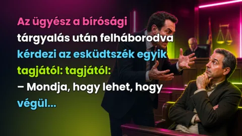 Az ügyész a bírósági tárgyalás után felháborodva kérdezi az esküdtszék egyik tagjától: tagjától: – Mondja, hogy lehet, hogy végül...