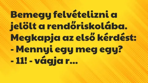 Vicc: Bemegy felvételizni a jelölt a rendőriskolába. Megkapja az első kérdést…