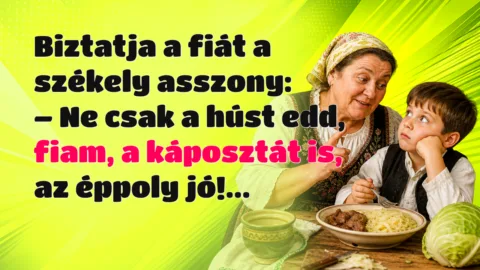 Biztatja a fiát a székely asszony: – Ne csak a húst edd, fiam, a káposztát is, az éppoly jó!...