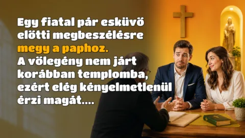 Egy fiatal pár esküvő előtti megbeszélésre megy a paphoz. A vőlegény nem járt korábban templomba, ezért elég kényelmetlenül érzi magát....