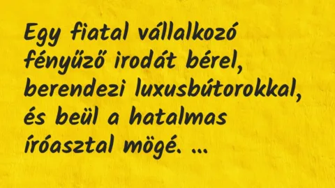 Vicc: Egy fiatal vállalkozó fényűző irodát bérel, berendezi luxusbútorokkal…