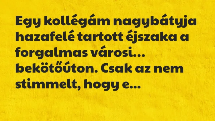 Vicc: Egy kollégám nagybátyja hazafelé tartott éjszaka a forgalmas városi… Vicc: Egy kollégám nagybátyja hazafelé tartott éjszaka a forgalmas városi…
