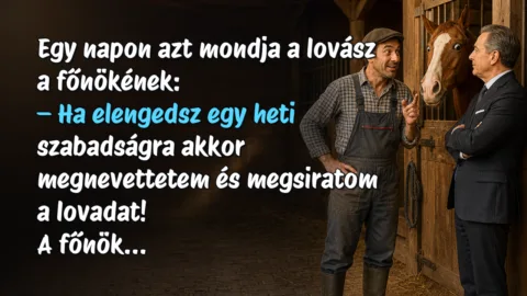 Egy napon azt mondja a lovász a főnökének: – Ha elengedsz egy heti szabadságra akkor megnevettetem és megsiratom a lovadat! A főnök...
