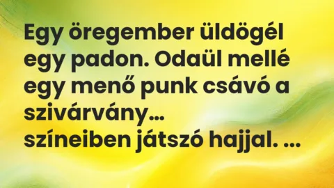 Vicc: Egy öregember üldögél egy padon. Odaül mellé egy menő punk csávó…