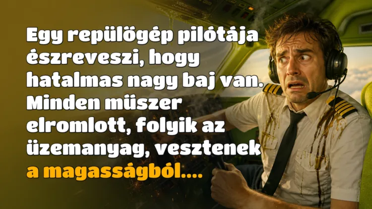 Vicc: Egy repülőgép pilótája észreveszi, hogy hatalmas nagy baj van... Egy repülőgép pilótája észreveszi, hogy hatalmas nagy baj van. Minden műszer elromlott, folyik az üzemanyag, vesztenek a magasságból....