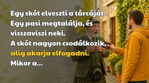 Egy skót elveszti a tárcáját. Egy pasi megtalálja, és visszaviszi neki. A skót nagyon csodálkozik, alig akarja elfogadni. Mikor a...