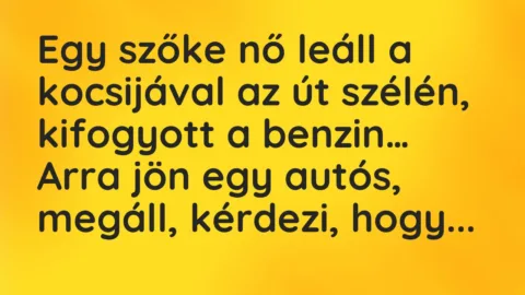 Vicc: Egy szőke nő leáll a kocsijával az út szélén, kifogyott a benzin…
