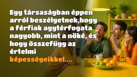 Egy társaságban éppen arról beszélgetnek,hogy a férfiak agytérfogata nagyobb, mint a nőké, és hogy összefügg az értelmi képességeikkel....