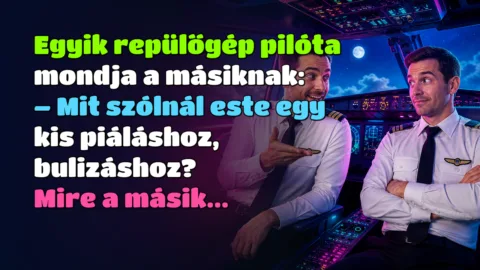 Egyik repülőgép pilóta mondja a másiknak: – Mit szólnál este egy kis piáláshoz, bulizáshoz? Mire a másik...