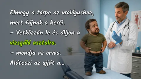 Elmegy a törpe az urológushoz, mert fájnak a heréi. – Vetkőzzön le és álljon a vizsgáló asztalra. – mondja az orvos. Aláteszi az ujját a...