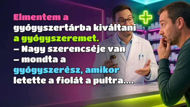 Vicc: Elmentem a gyógyszertárba kiváltani a gyógyszeremet... Elmentem a gyógyszertárba kiváltani a gyógyszeremet. – Nagy szerencséje van – mondta a gyógyszerész, amikor letette a fiolát a pultra....