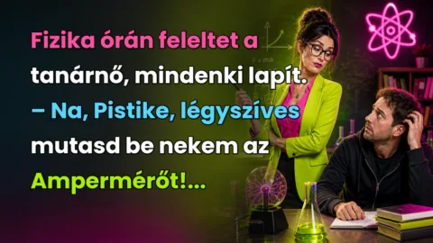 Fizika órán feleltet a tanárnő, mindenki lapít. – Na, Pistike, légyszíves mutasd be nekem az Ampermérőt!...