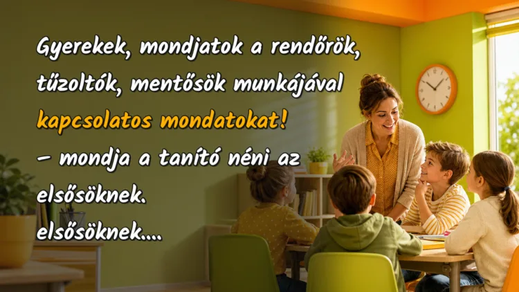 Vicc: Gyerekek, mondjatok a rendőrök, tűzoltók, mentősök munkájával... Gyerekek, mondjatok a rendőrök, tűzoltók, mentősök munkájával kapcsolatos mondatokat! – mondja a tanító néni az elsősöknek. elsősöknek....