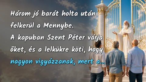 Három jó barát holta után felkerül a Mennybe. A kapuban Szent Péter várja őket, és a lelkükre köti, hogy nagyon vigyázzanak, mert a...