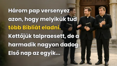 Három pap versenyez azon, hogy melyikük tud több Bibliát eladni. Kettőjük talpraesett, de a harmadik nagyon dadog. Első nap az egyik...