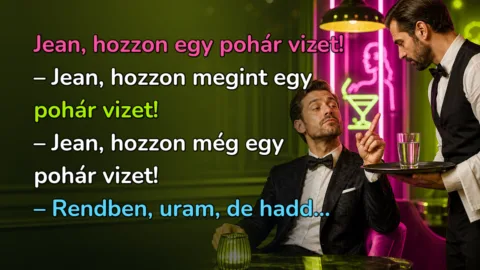 Jean, hozzon egy pohár vizet! – Jean, hozzon megint egy pohár vizet! – Jean, hozzon még egy pohár vizet! – Rendben, uram, de hadd...