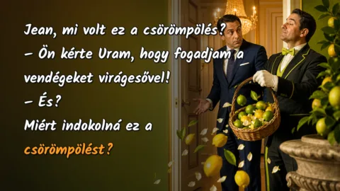 Jean, mi volt ez a csörömpölés? – Ön kérte Uram, hogy fogadjam a vendégeket virágesővel! – És? Miért indokolná ez a csörömpölést?