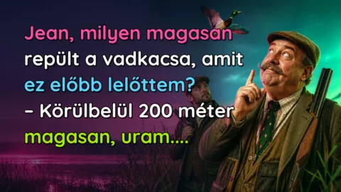 Jean, milyen magasan repült a vadkacsa, amit ez előbb lelőttem? – Körülbelül 200 méter magasan, uram....