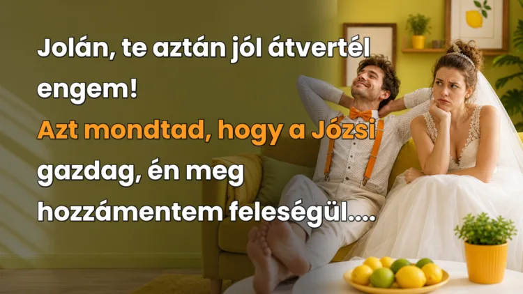 Vicc: Jolán, te aztán jól átvertél engem... Jolán, te aztán jól átvertél engem! Azt mondtad, hogy a Józsi gazdag, én meg hozzámentem feleségül....