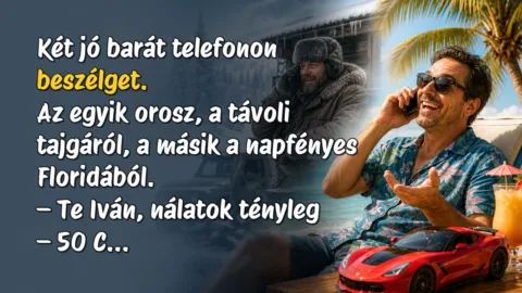Két jó barát telefonon beszélget. Az egyik orosz, a távoli tajgáról, a másik a napfényes Floridából. – Te Iván, nálatok tényleg – 50 C...