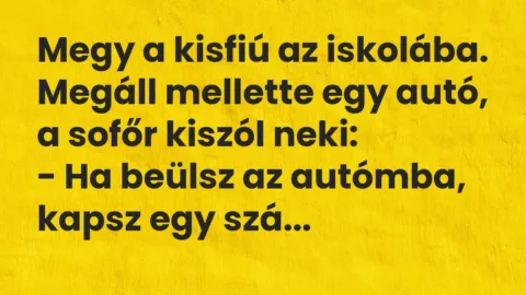 Vicc: Megy a kisfiú az iskolába. Megáll mellette egy autó, a sofőr kiszól…