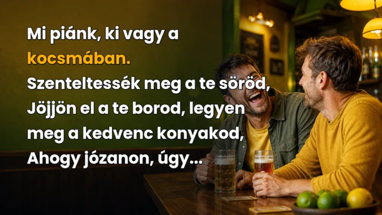 Vicc: Mi piánk, ki vagy a kocsmában... Mi piánk, ki vagy a kocsmában. Szenteltessék meg a te söröd, Jöjjön el a te borod, legyen meg a kedvenc konyakod, Ahogy józanon, úgy...