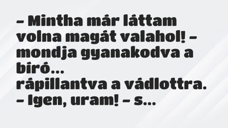 Vicc: Mintha már láttam volna magát valahol! – mondja gyanakodva a bíró… Vicc: Mintha már láttam volna magát valahol! – mondja gyanakodva a bíró…