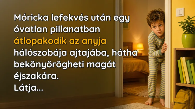 Vicc: Móricka lefekvés után egy óvatlan pillanatban átlopakodik az anyja... Móricka lefekvés után egy óvatlan pillanatban átlopakodik az anyja hálószobája ajtajába, hátha bekönyörögheti magát éjszakára. Látja...