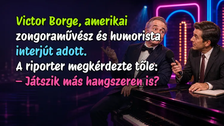 Vicc: Victor Borge, amerikai zongoraművész és humorista interjút adott... Victor Borge, amerikai zongoraművész és humorista interjút adott. A riporter megkérdezte tőle: – Játszik más hangszeren is?