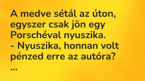 Viccek: A medve sétál az úton, egyszer csak jön egy Porschéval nyuszika…