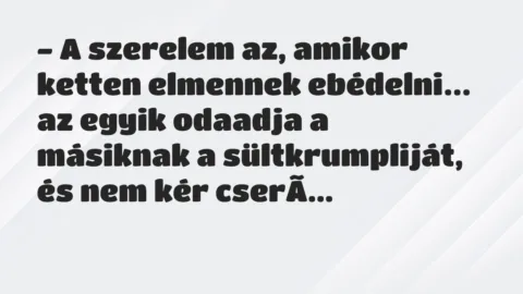 Viccek: A szerelem az, amikor ketten elmennek ebédelni, az egyik odaadja…