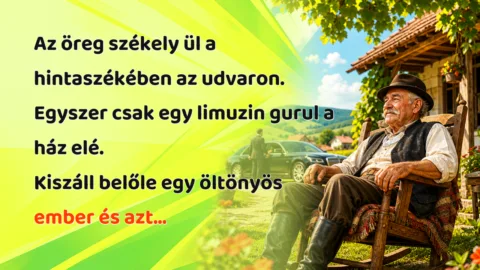 Az öreg székely ül a hintaszékében az udvaron. Egyszer csak egy limuzin gurul a ház elé. Kiszáll belőle egy öltönyös ember és azt...