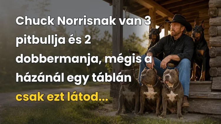 Viccek: Chuck Norrisnak van 3 pitbullja és 2 dobbermanja, mégis a házánál... Chuck Norrisnak van 3 pitbullja és 2 dobbermanja, mégis a házánál egy táblán csak ezt látod...