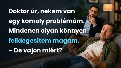 Viccek: Doktor úr, nekem van egy komoly problémám. Mindenen olyan könnyen... Doktor úr, nekem van egy komoly problémám. Mindenen olyan könnyen felidegesítem magam. – De vajon miért?