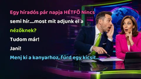 Egy híradós pár napja HÉTFŐ Nincs semi hír....most mit adjunk el a nézőknek? Tudom már! Jani! Menj ki a kanyarhoz, fúrd egy kicsit...