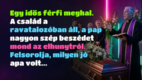 Egy idős férfi meghal. A család a ravatalozóban áll, a pap nagyon szép beszédet mond az elhunytról. Felsorolja, milyen jó apa volt...