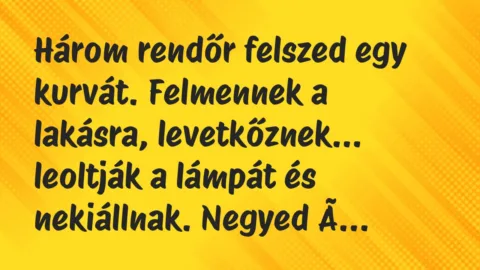 Viccek: Három rendőr felszed egy kurvát. Felmennek a lakásra, levetkőznek… Viccek: Három rendőr felszed egy kurvát. Felmennek a lakásra, levetkőznek…